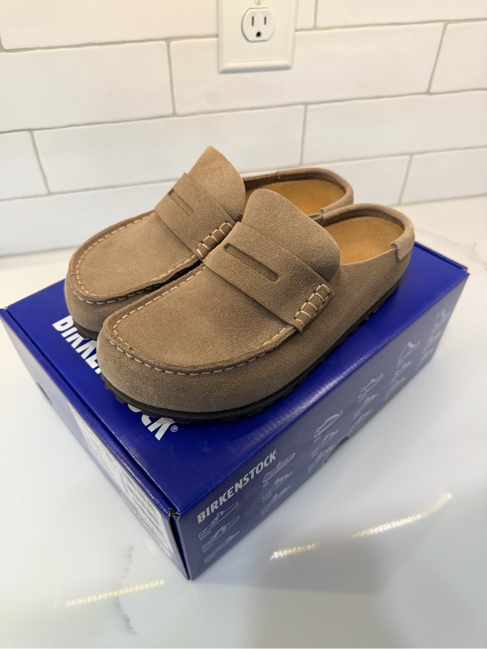 Birkenstock Women’s Naples Wrapped Taupe Suede Slip-On Clog Mules